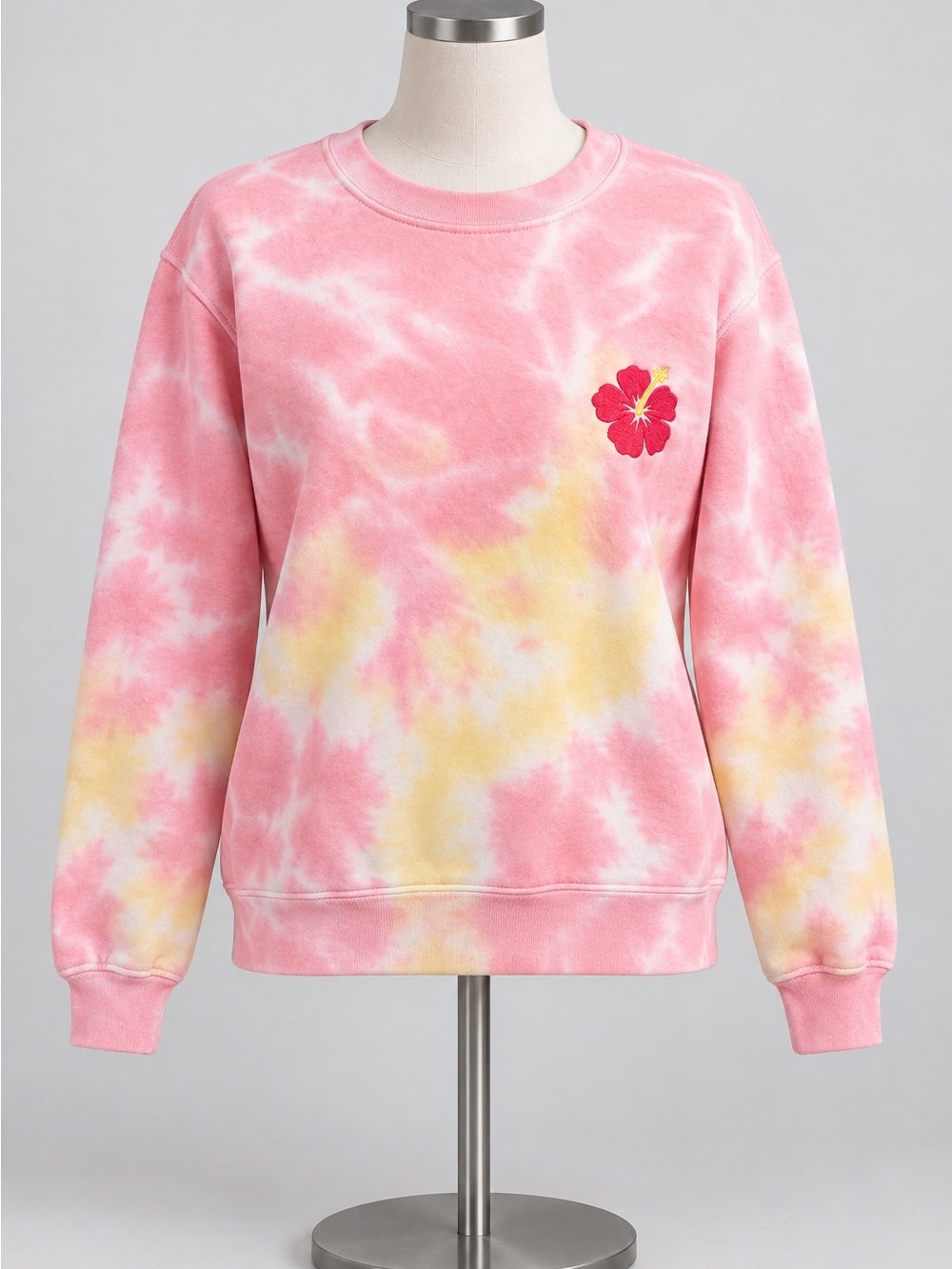 Women’s Pink Tie-Dye Hibiscus Graphic Sweatshirt Embroidered